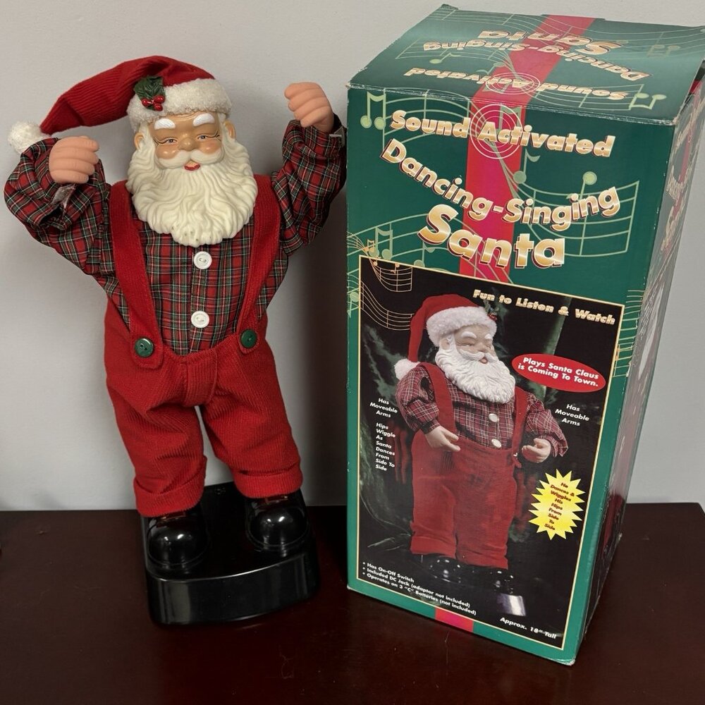 90s Animated Musical Dancing Singing Santa Claus Christmas Decoration Works 18”